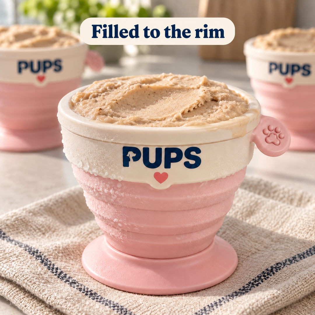 Collapsible cup filled with PUPS