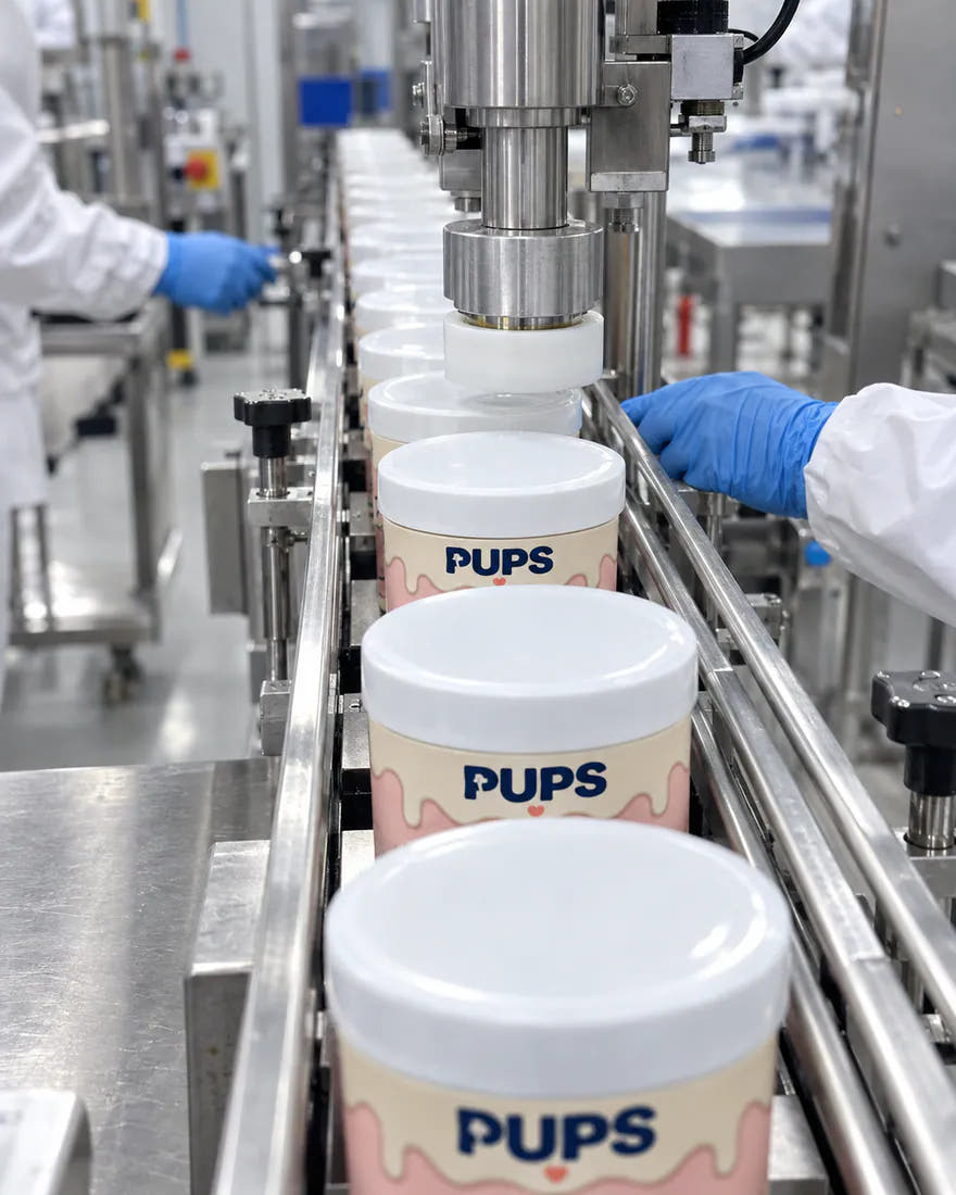 PUPS tubs being sealed on a production line