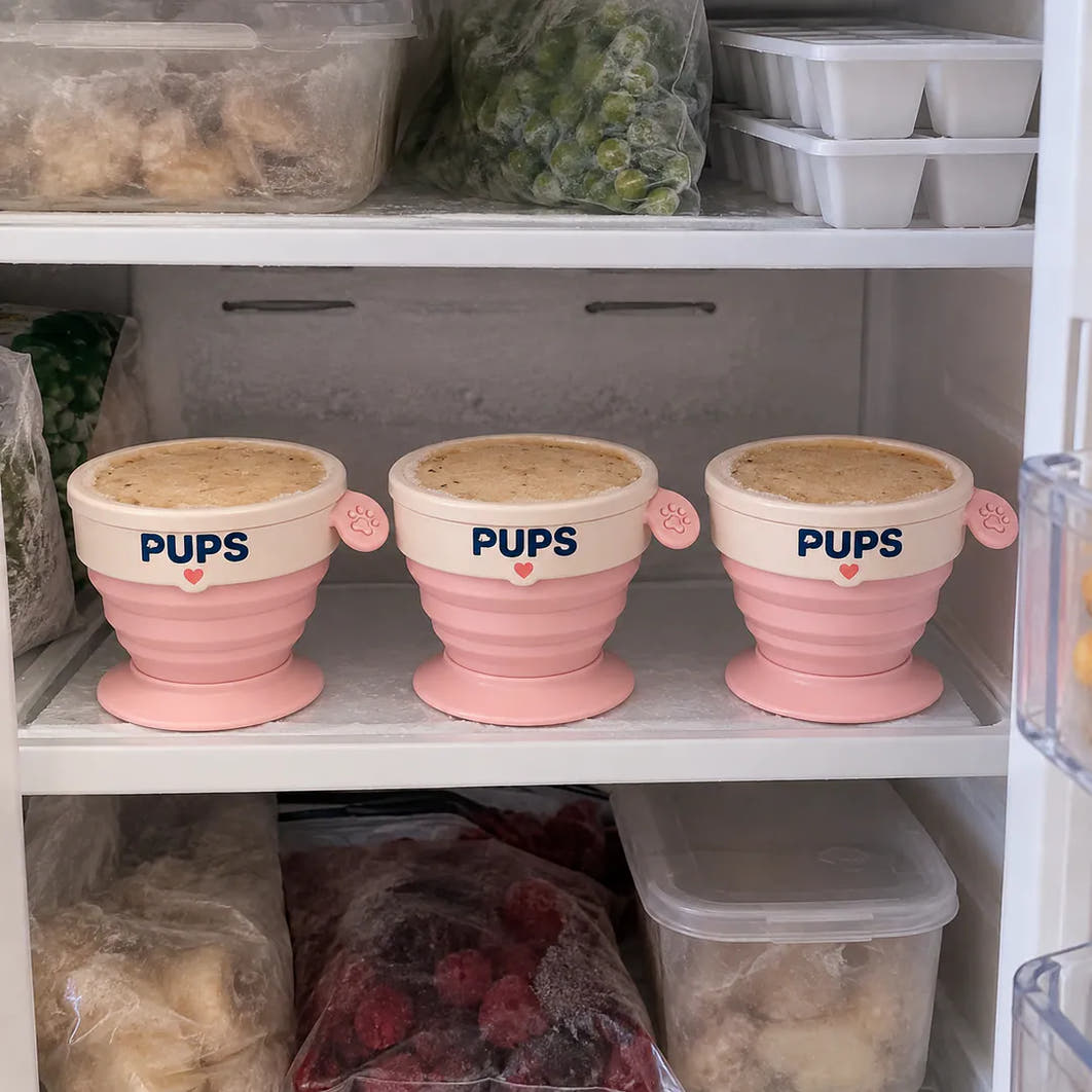 Three PUPS cups in the freezer