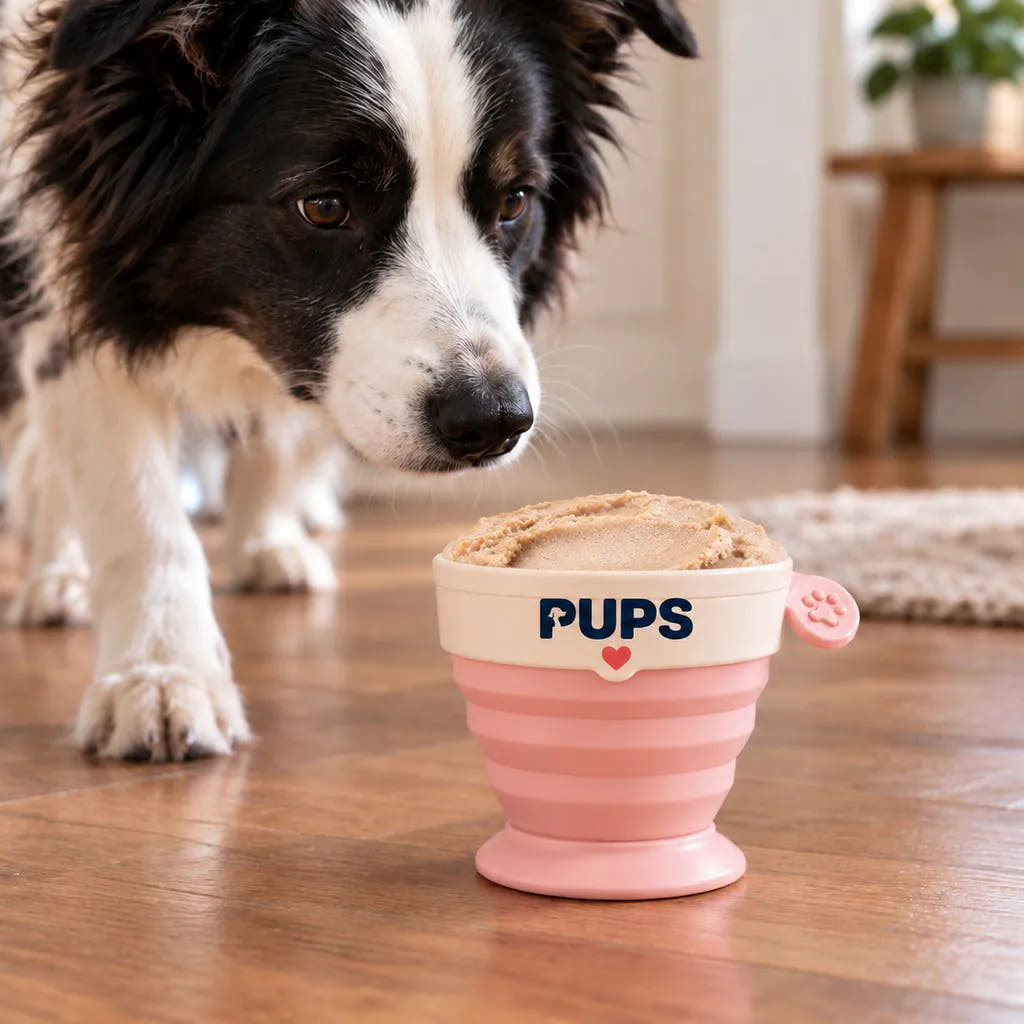 Golden peanut butter swirl in the PUPS cup
